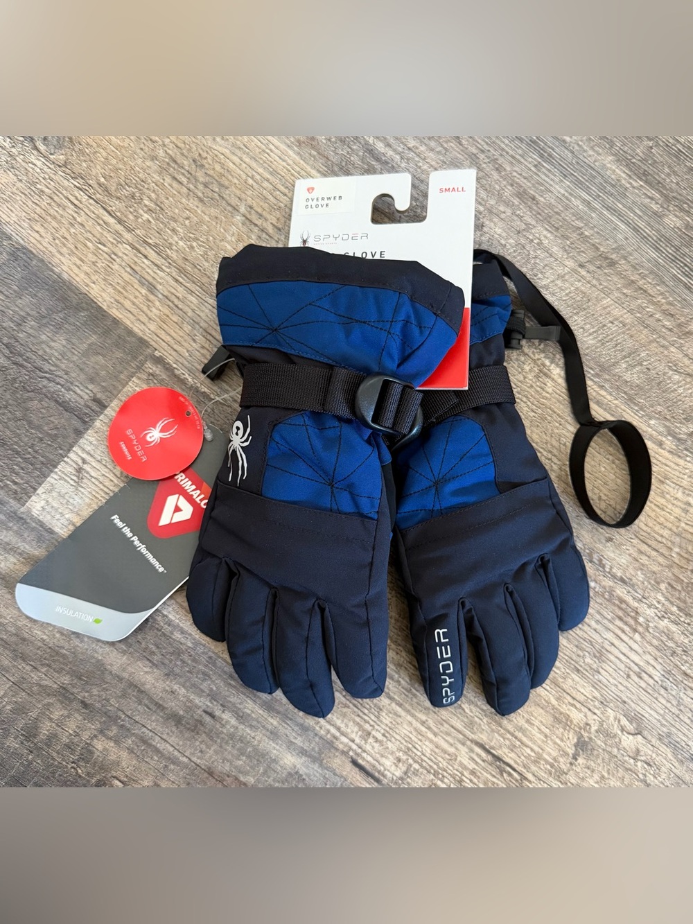 Spyder Boys sz Small Blue Overweb Ski Gloves Primaloft Water Resistant MSRP $69